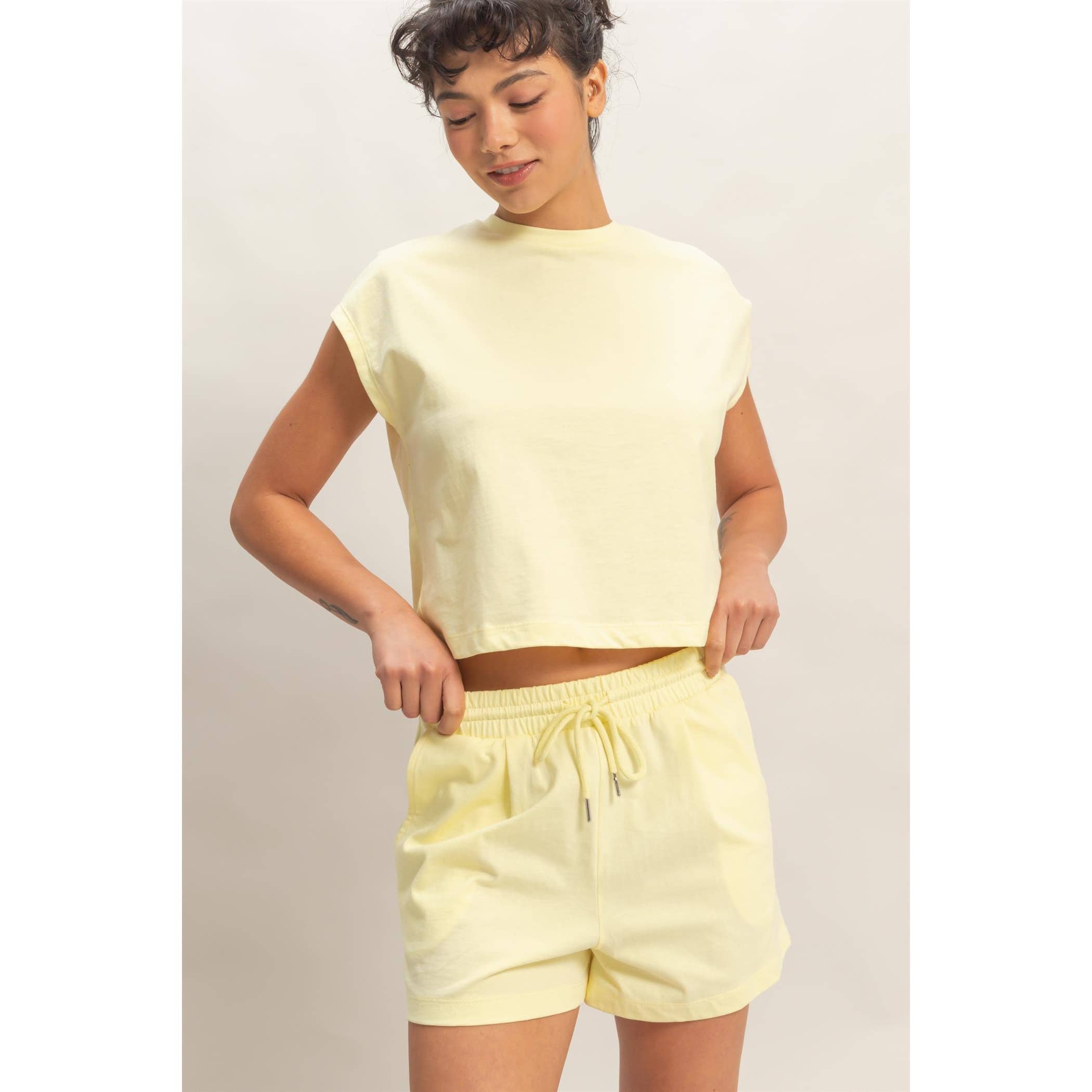 Cap Sleeve Boxy Top And Shorts Set: SAGE GREEN / S-M-L(2-2-2)