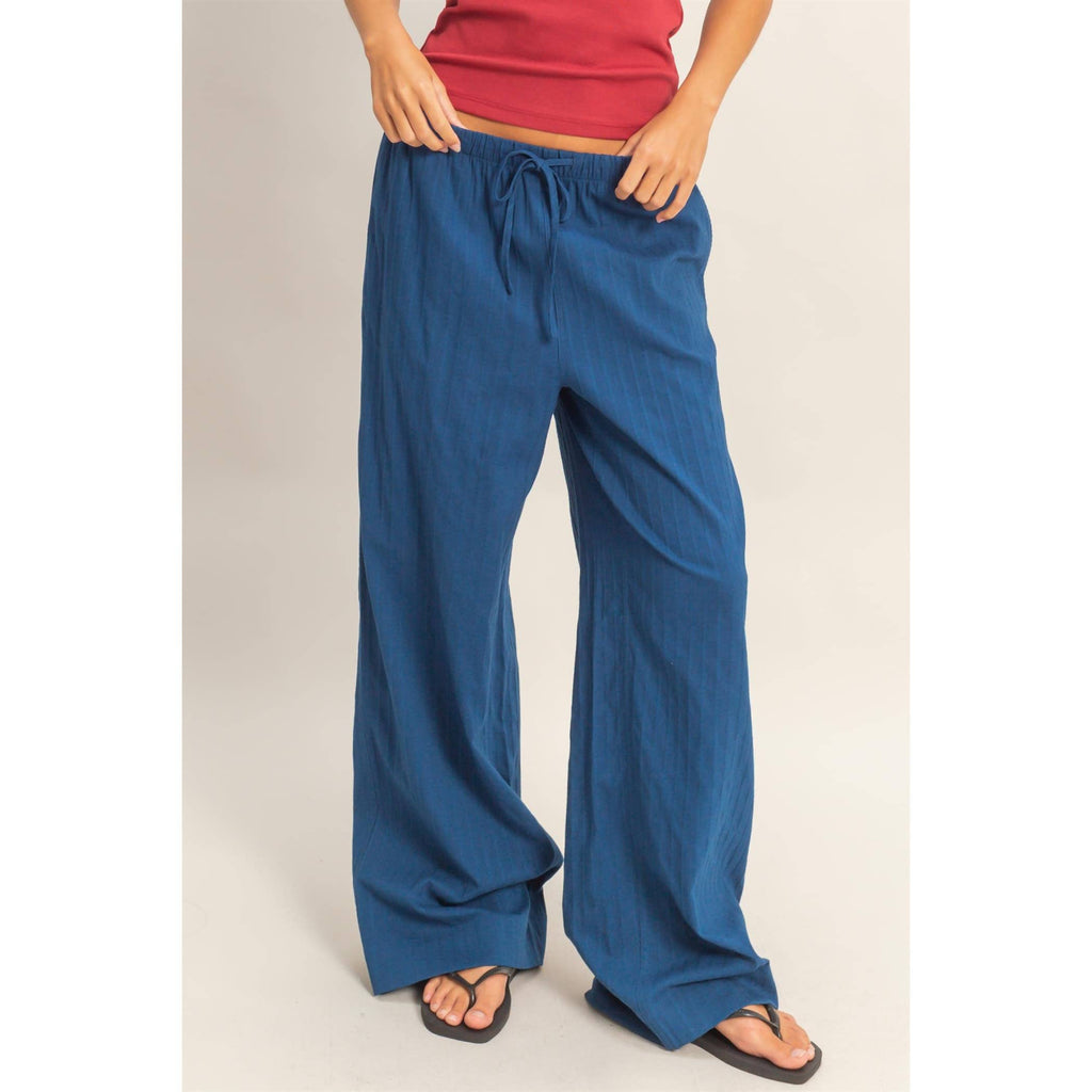 Pinstriped Jacquard Drawstring Pants: NAVY / S-M-L(2-2-2)