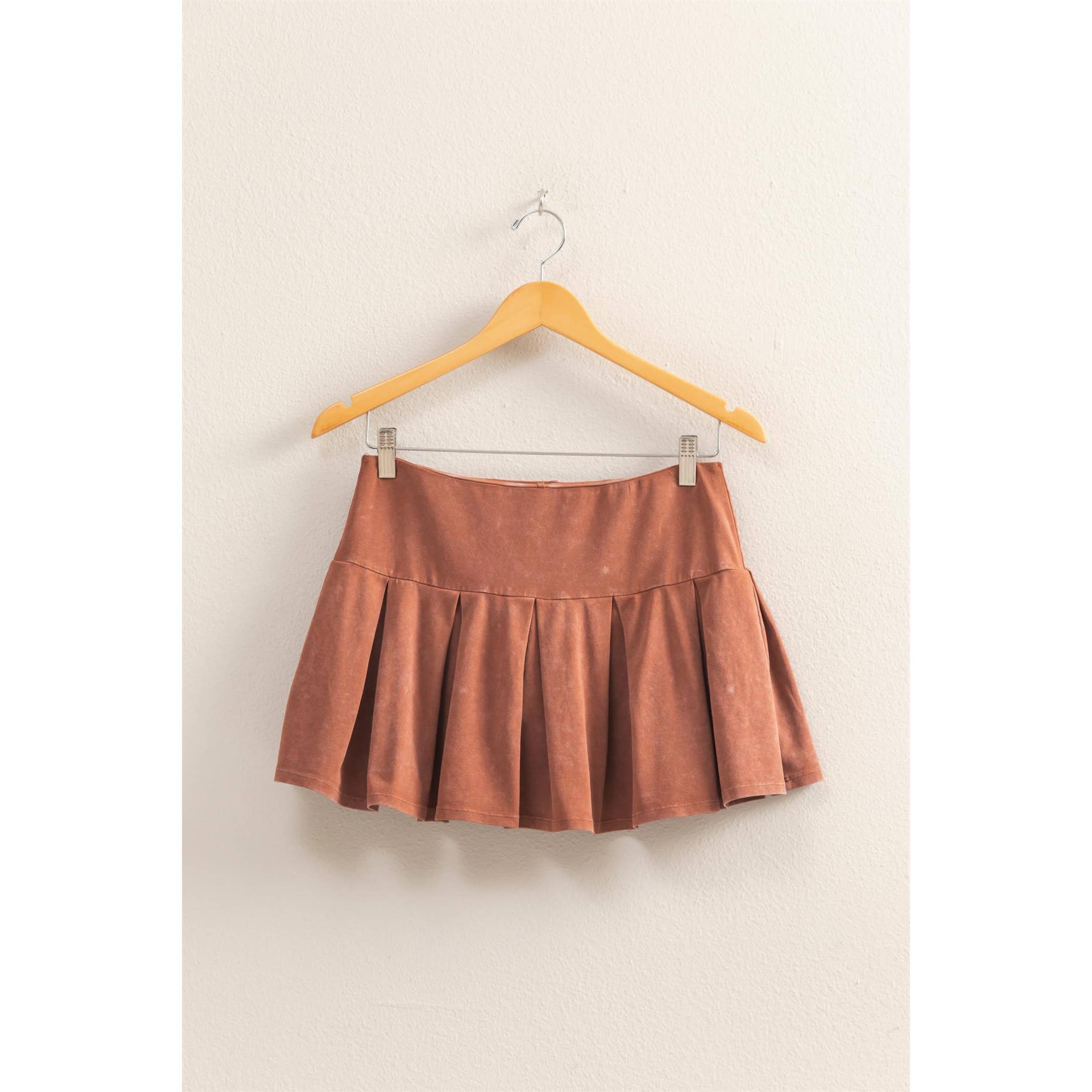 Mid Rise Pleated Mini Skort: DUSTY INDIGO / S-M-L(2-2-2)
