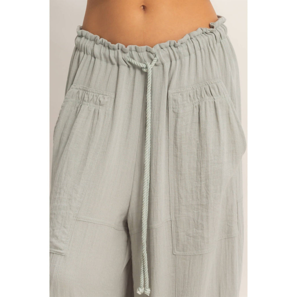 Elastic Hem Drawstring Pants: DUSTY SAGE / S-M-L(2-2-2)