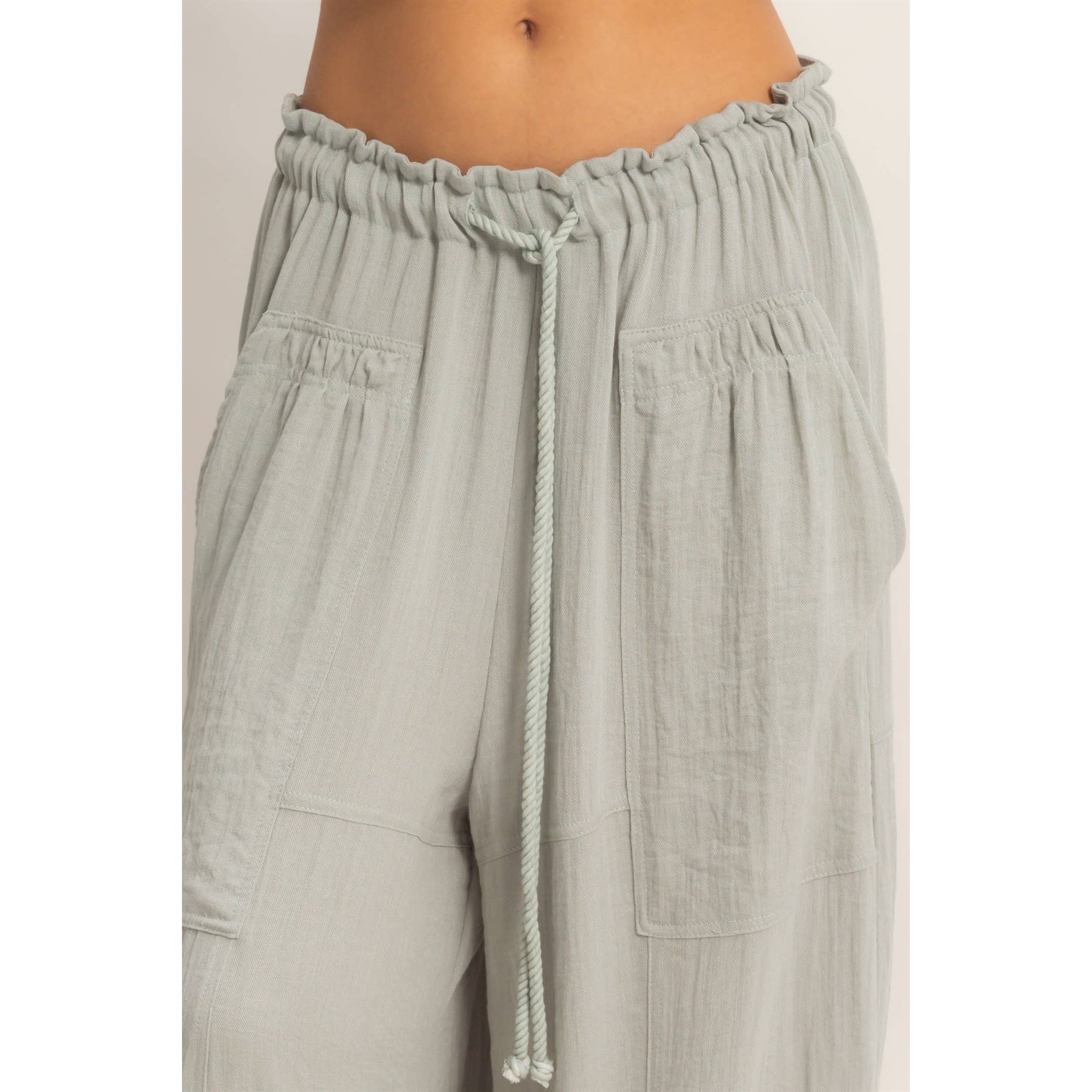 Elastic Hem Drawstring Pants: DUSTY SAGE / S-M-L(2-2-2)