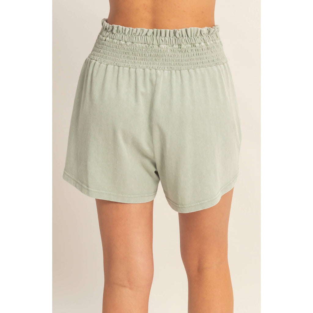 Smocked Waist Mineral Wash Shorts: FUCHSIA / S-M-L(2-2-2)