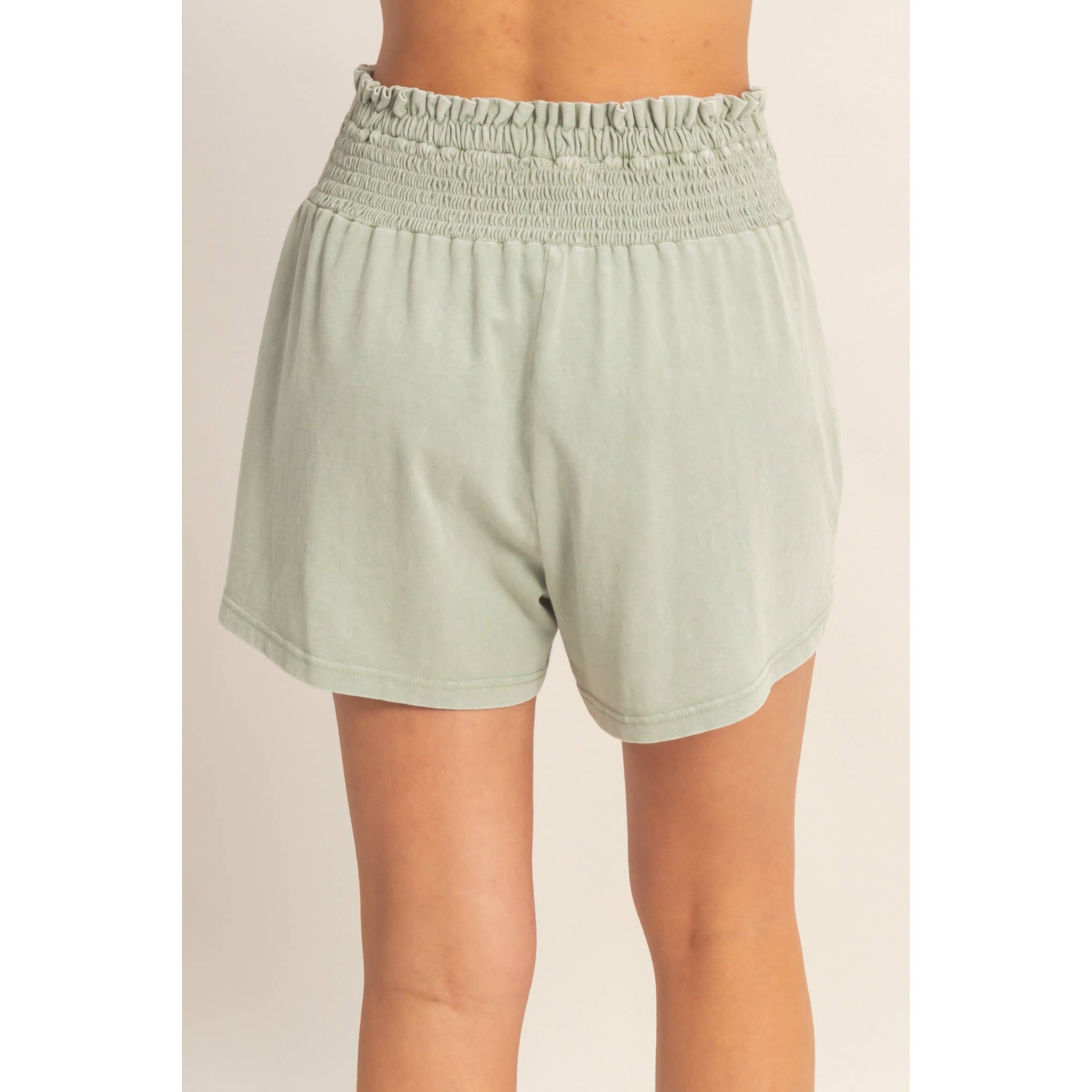 Smocked Waist Mineral Wash Shorts: FUCHSIA / S-M-L(2-2-2)