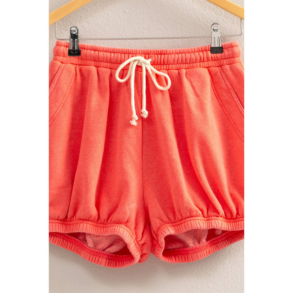 Drawstring Waist Bubbled Hem Shorts: CORAL / S-M-L(2-2-2)
