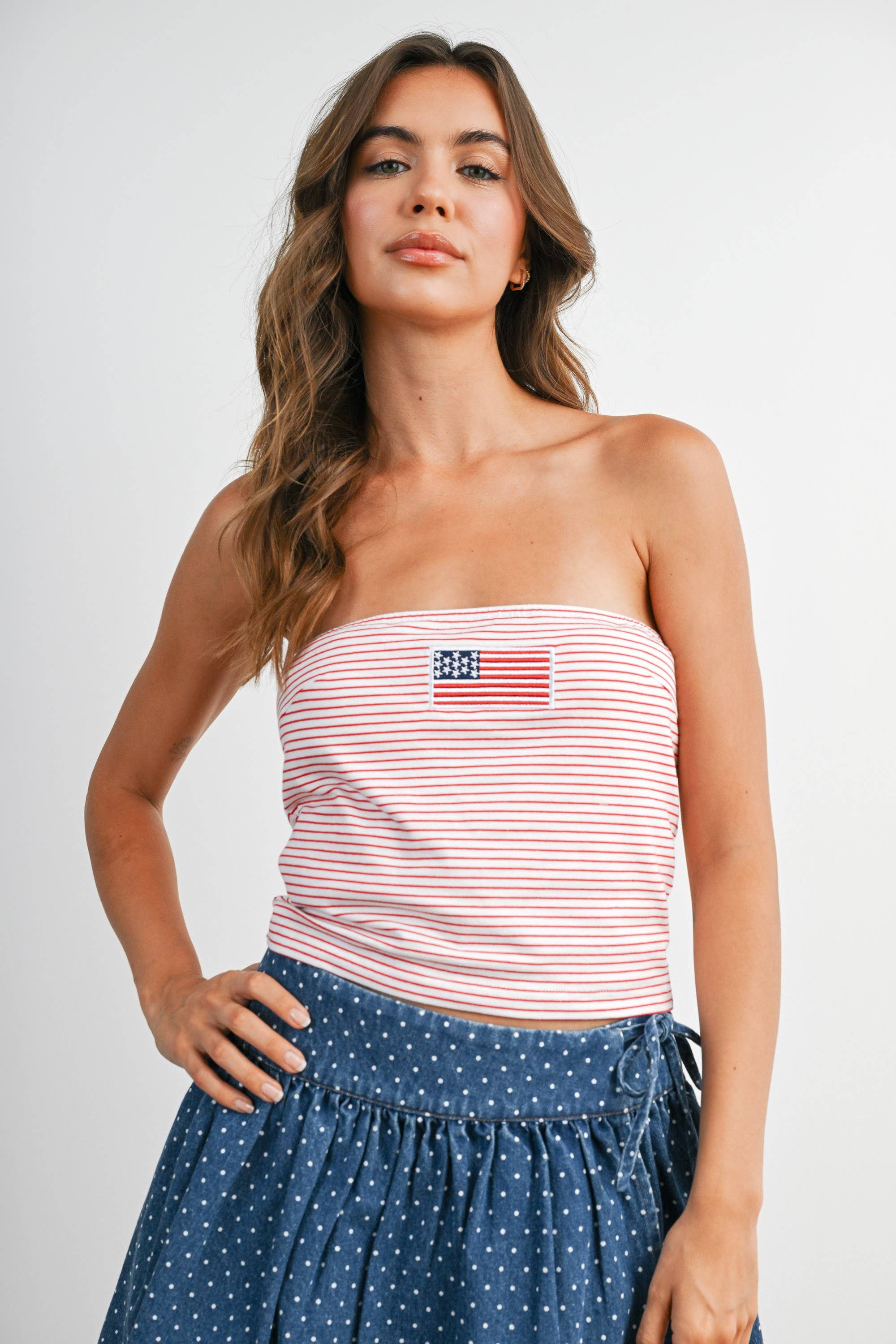 Stars and Stripes Tube Top - BMT7755: IVORY / YELLOW / L