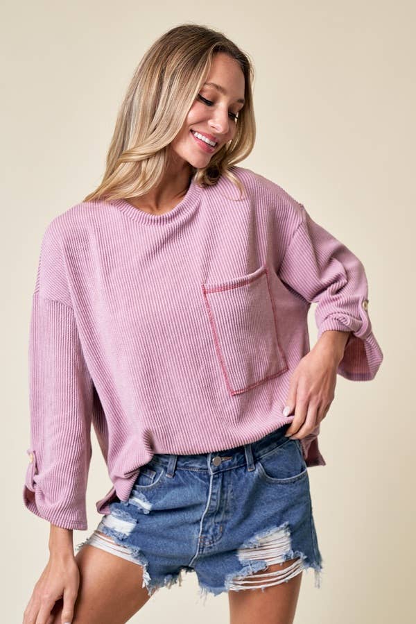 LMT4101-Celine Long Sleeve Top: LIGHT BLUE /