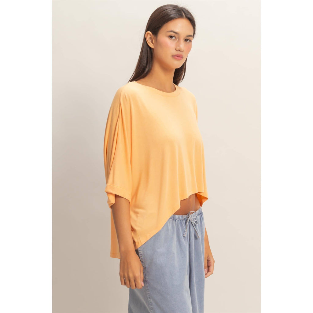 Relaxed High-Low Batwing Sleeve Top: BLACK / S-M-L(2-2-2)