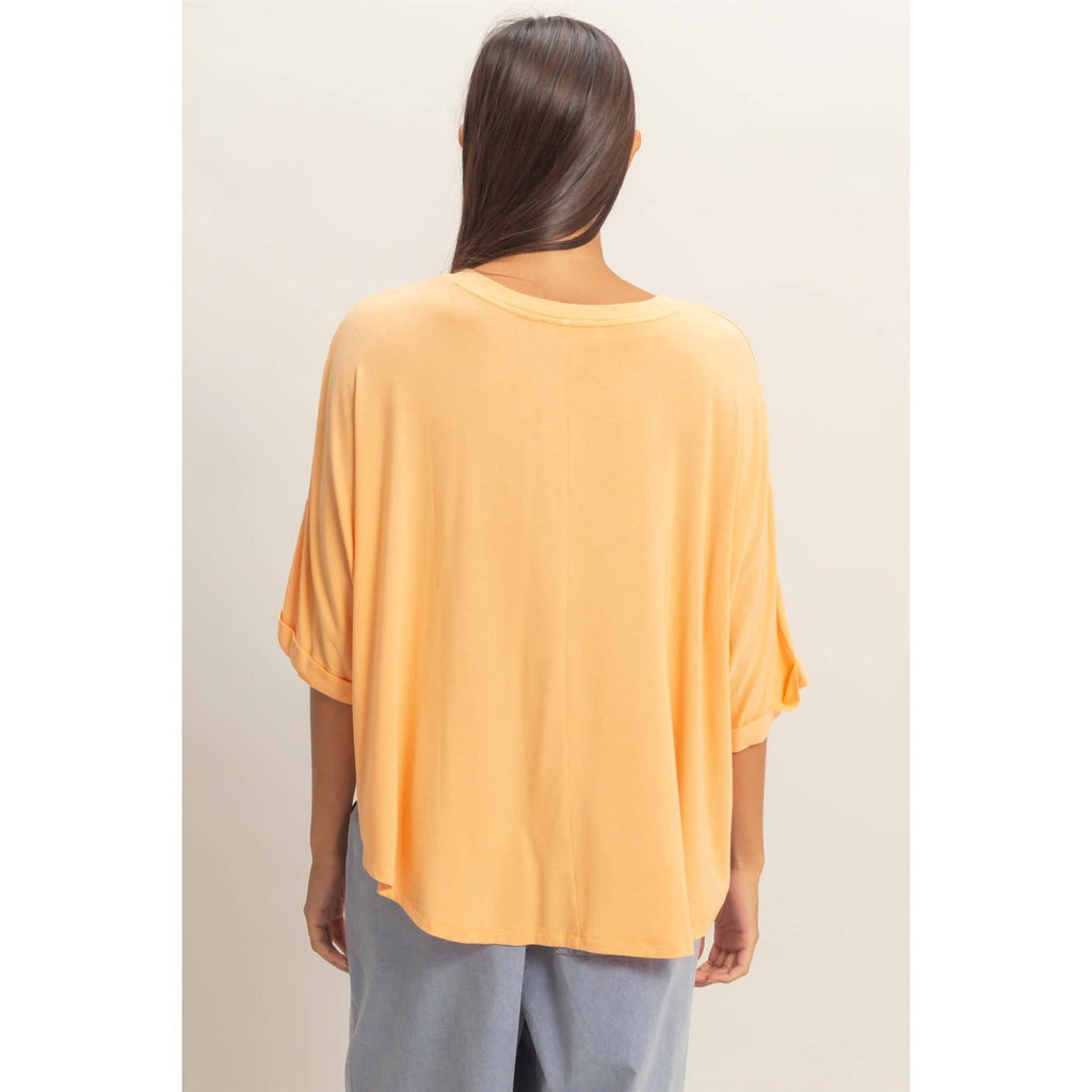 Relaxed High-Low Batwing Sleeve Top: BLUE / S-M-L(2-2-2)