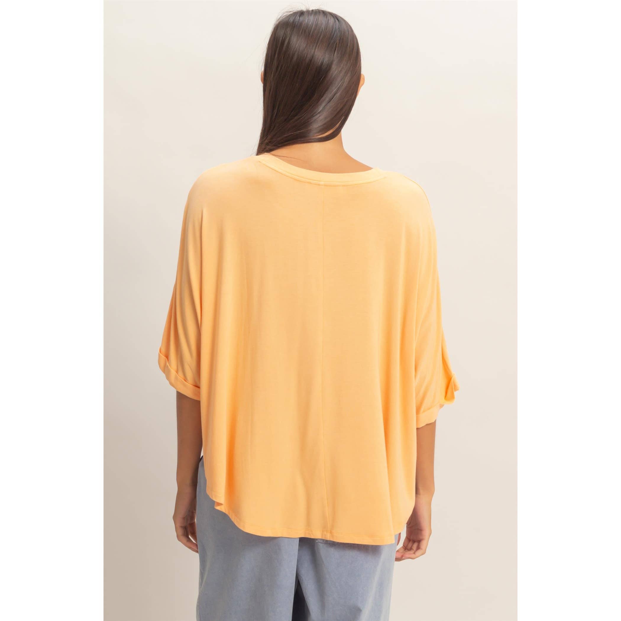 Relaxed High-Low Batwing Sleeve Top: BLUE / S-M-L(2-2-2)