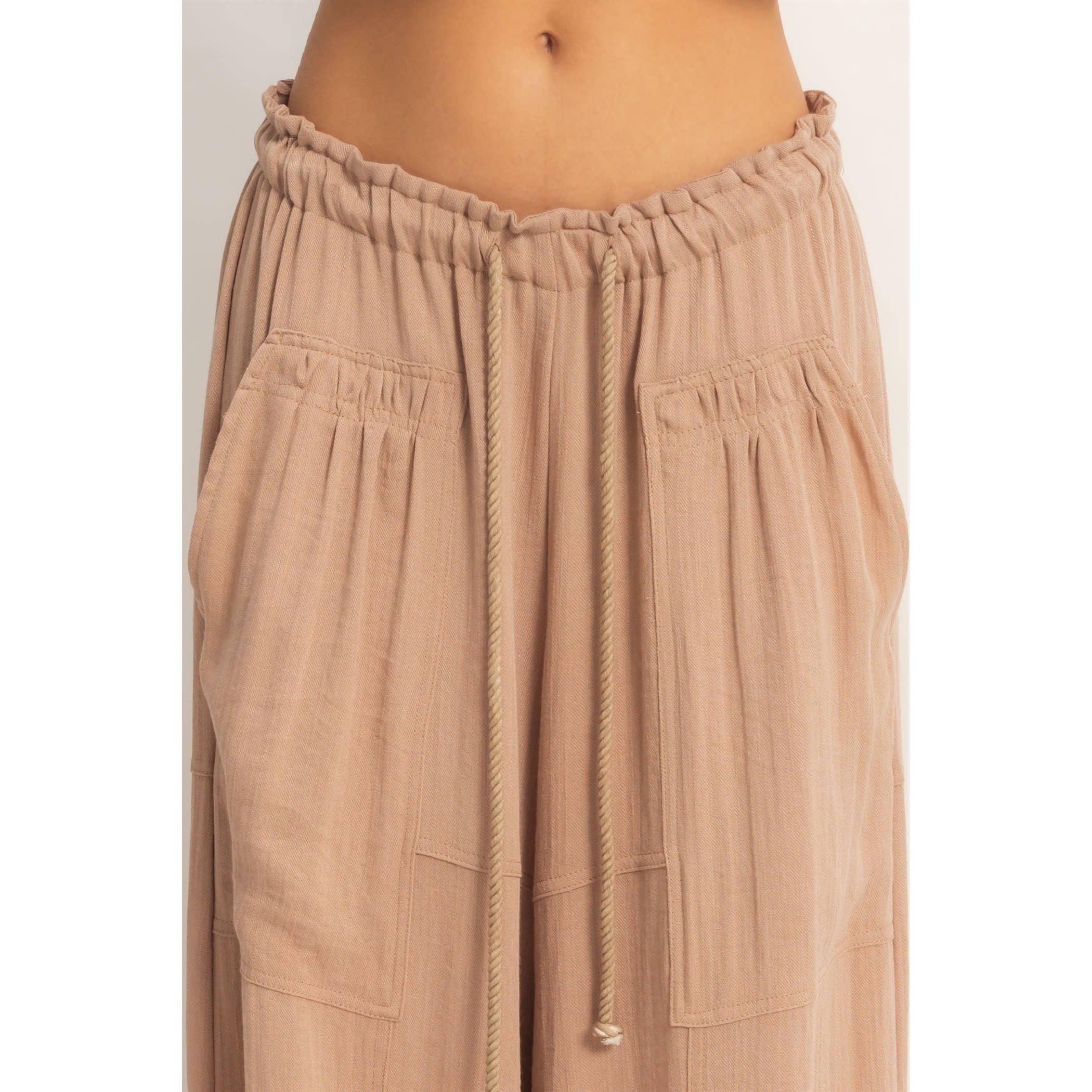 Elastic Hem Drawstring Pants: DUSTY SAGE / S-M-L(2-2-2)