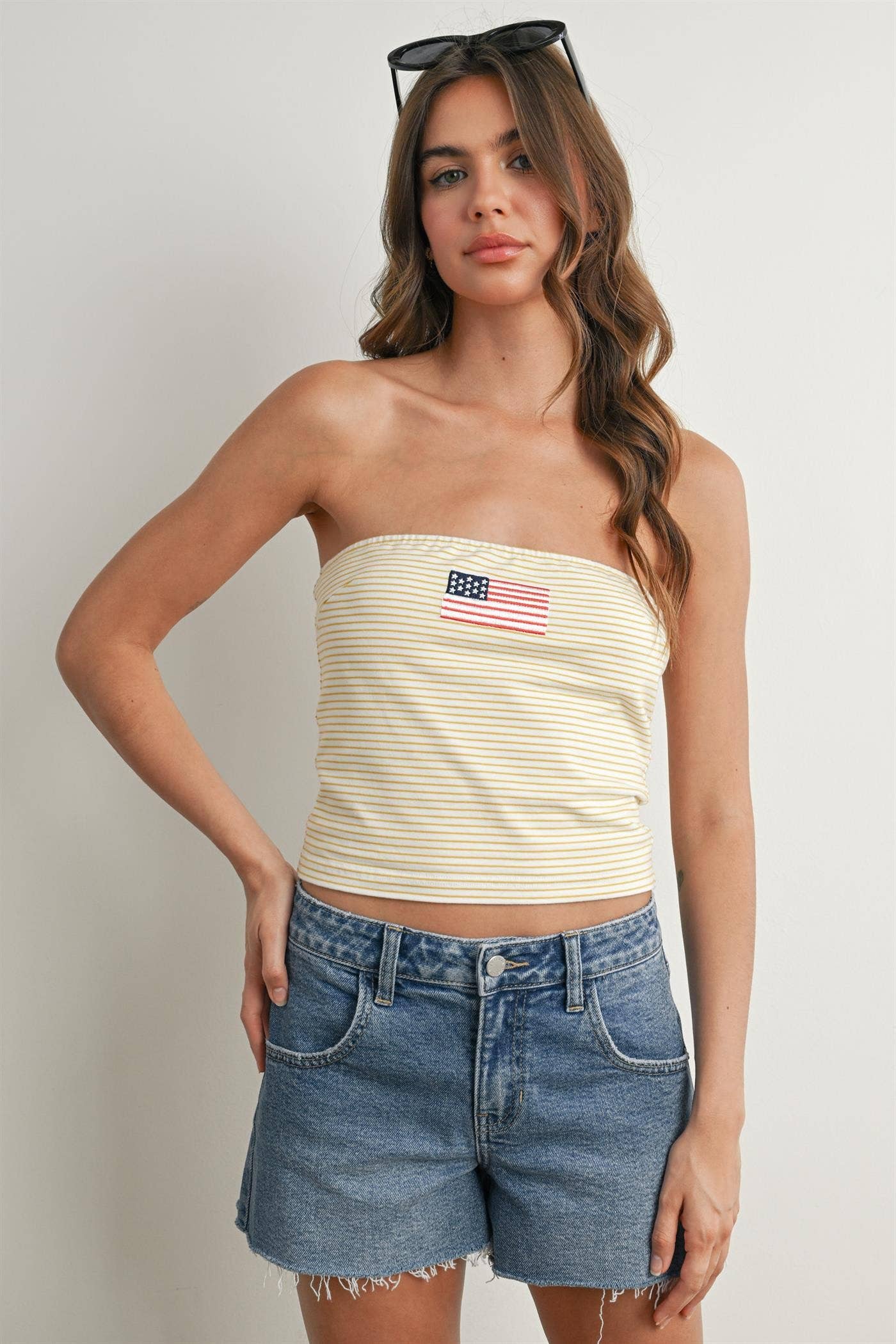Stars and Stripes Tube Top - BMT7755: IVORY / YELLOW / S