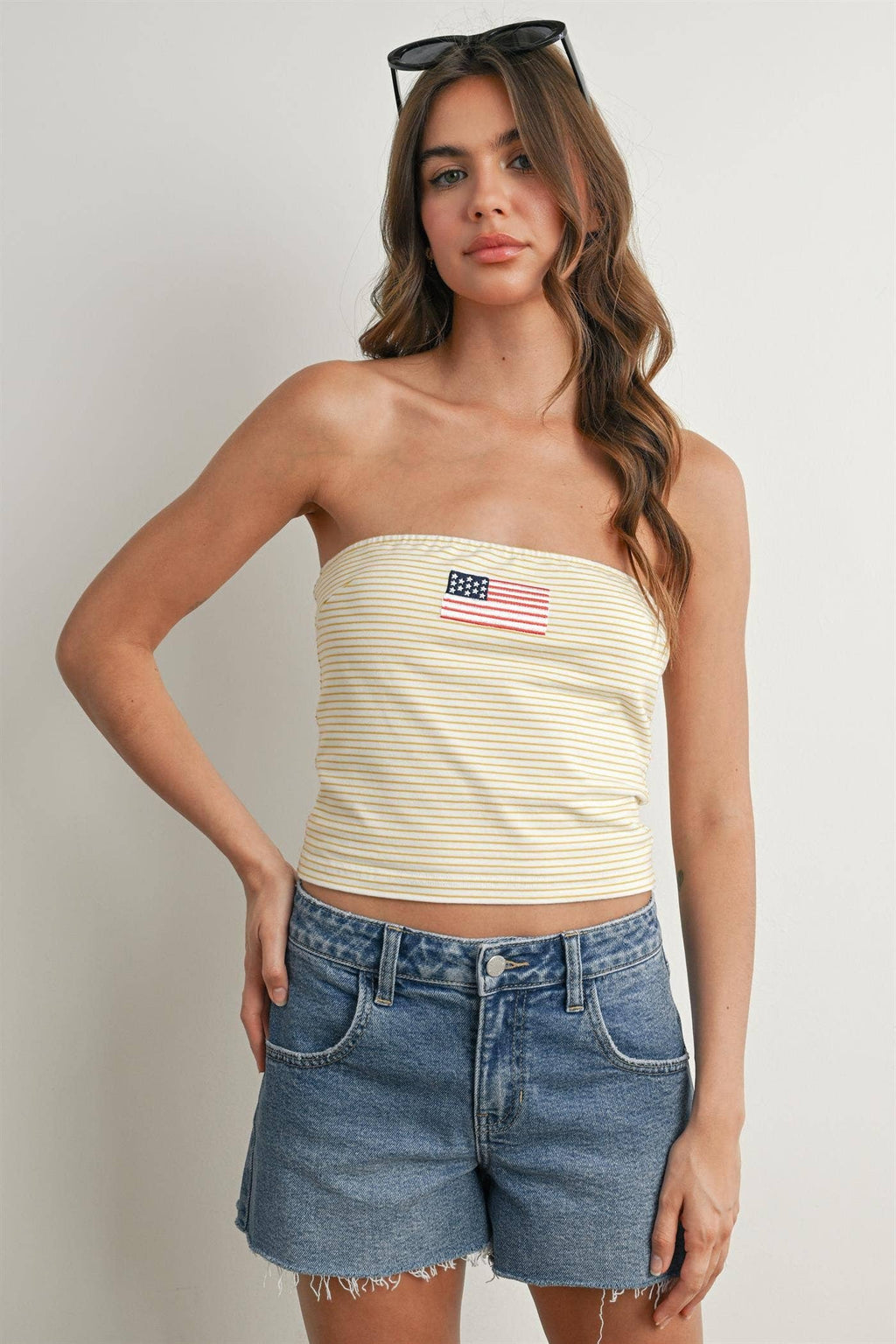 Stars and Stripes Tube Top - BMT7755: IVORY / YELLOW / L