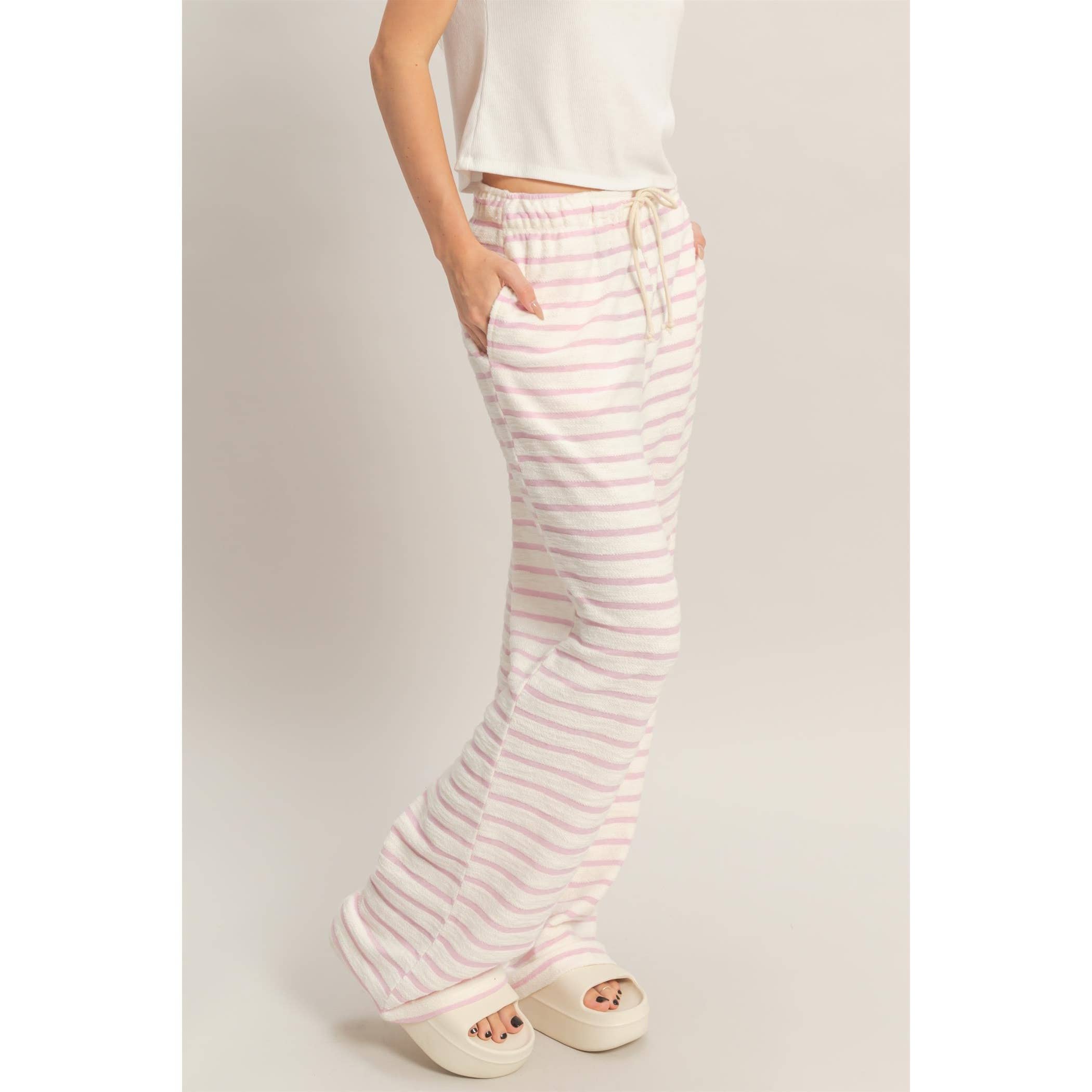 Striped Loop Terry Wide-Leg Pants: BLACK / S-M-L(2-2-2)