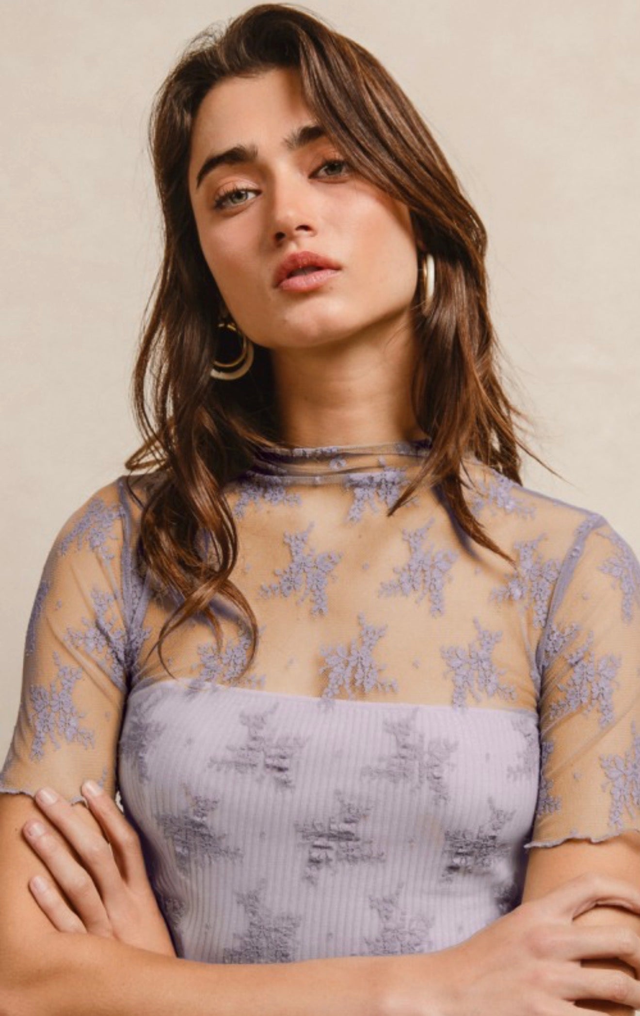 Gray Short Sleeve Mesh Top