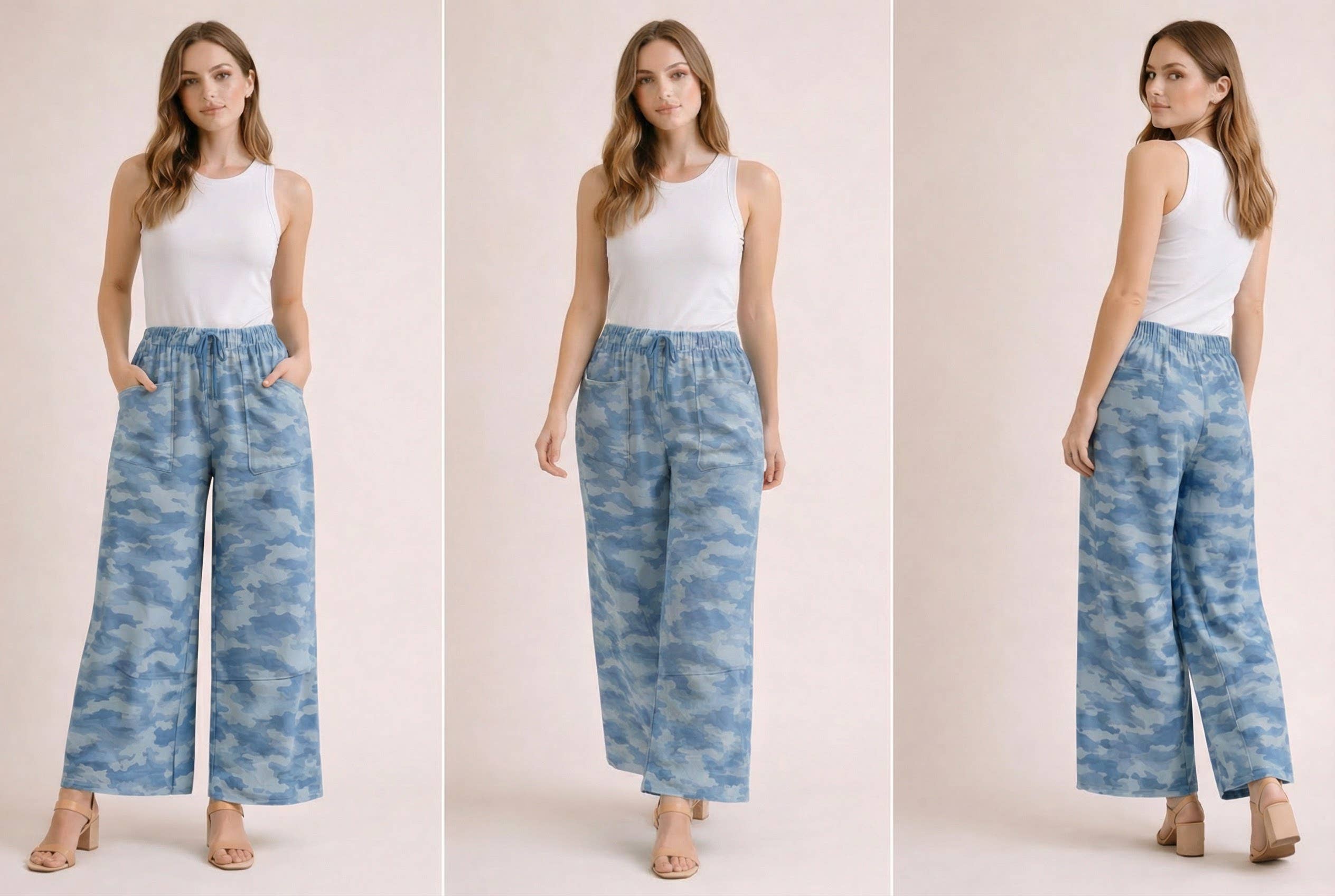 PA1200 Blue Camo Patchwork Wide Leg Lounge Pants: As shown / XL