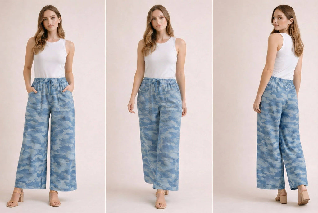 PA1200 Blue Camo Patchwork Wide Leg Lounge Pants: As shown / M