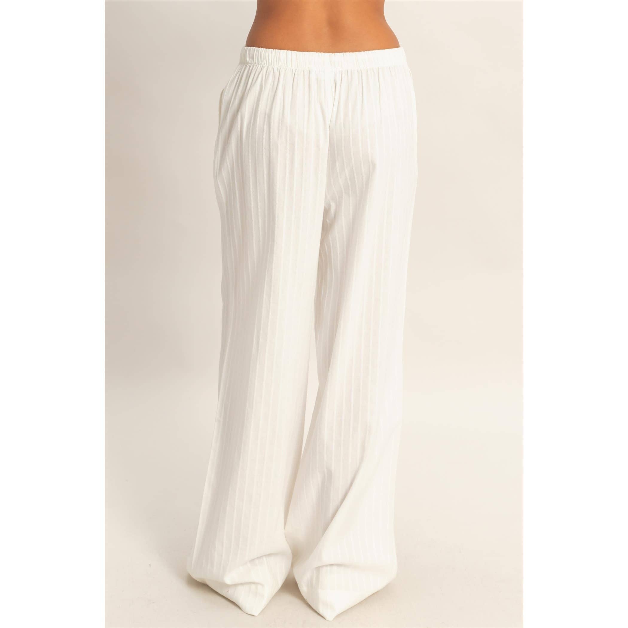 Pinstriped Jacquard Drawstring Pants: NAVY / S-M-L(2-2-2)