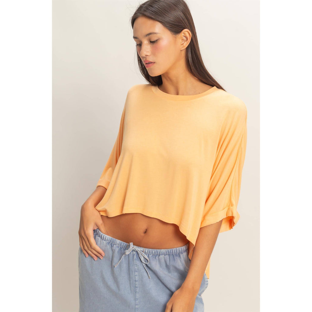 Relaxed High-Low Batwing Sleeve Top: BLACK / S-M-L(2-2-2)