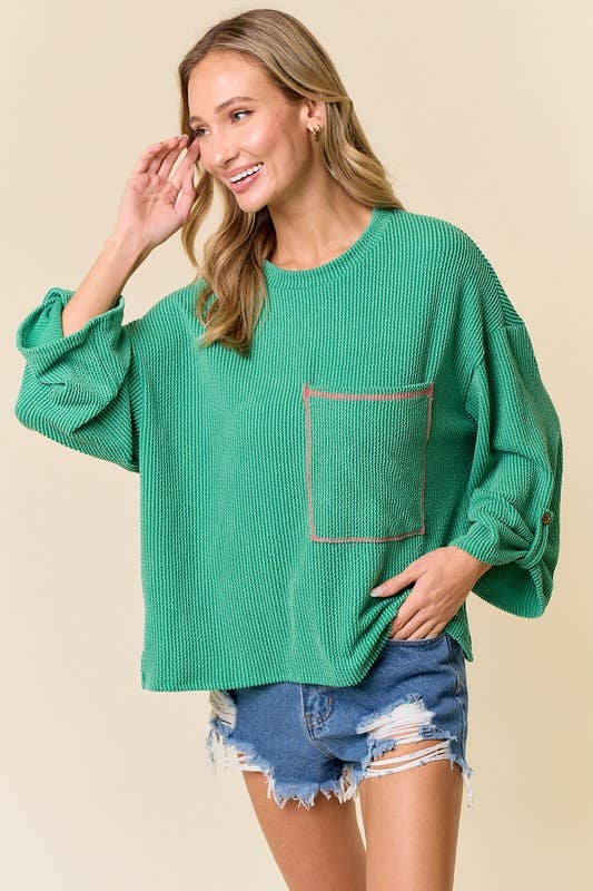 LMT4101-Celine Long Sleeve Top: LIGHT BLUE /