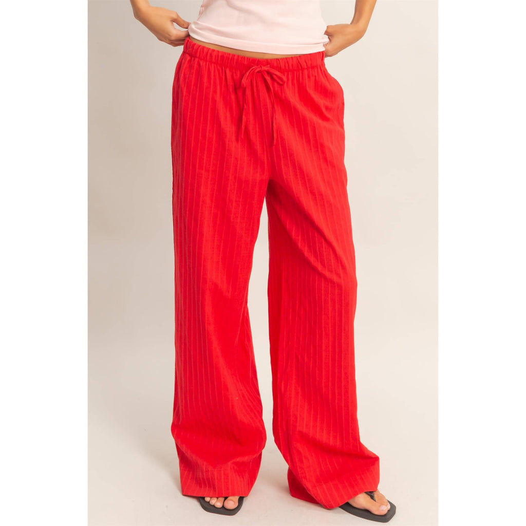 Pinstriped Jacquard Drawstring Pants: NAVY / S-M-L(2-2-2)
