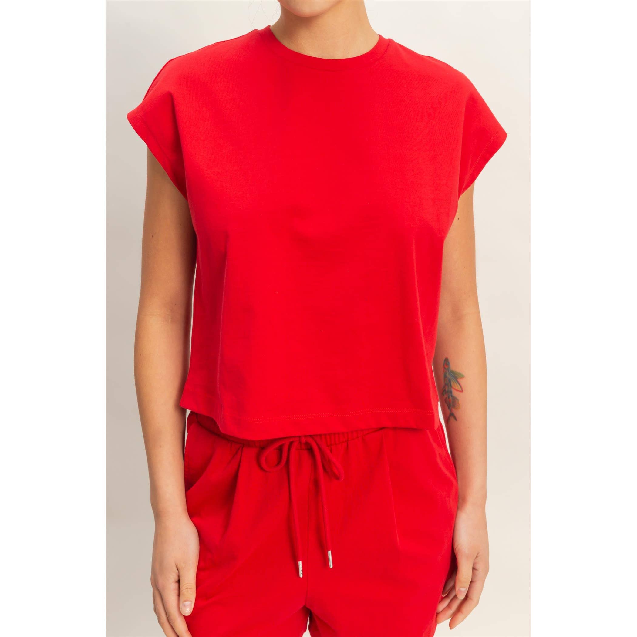 Cap Sleeve Boxy Top And Shorts Set: SAGE GREEN / S-M-L(2-2-2)
