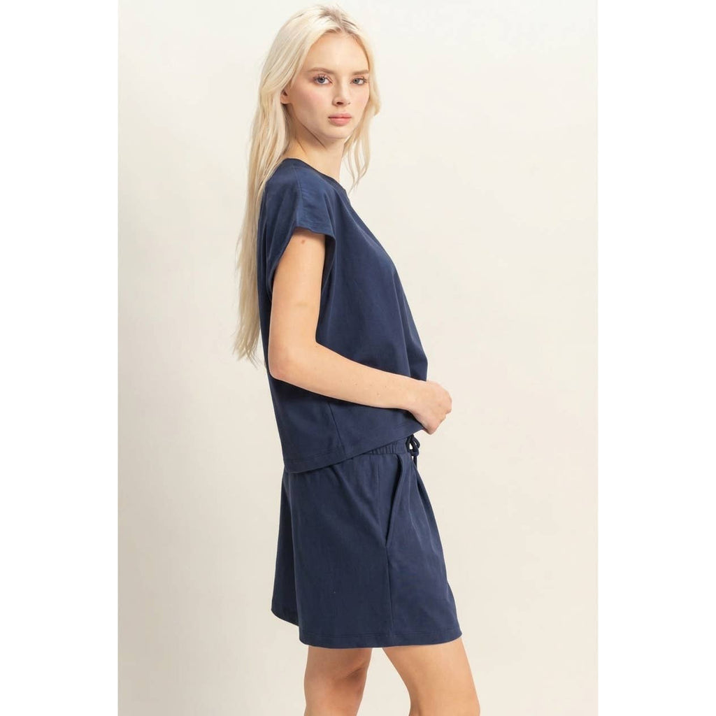 Cap Sleeve Boxy Top And Shorts Set: SAGE GREEN / S-M-L(2-2-2)