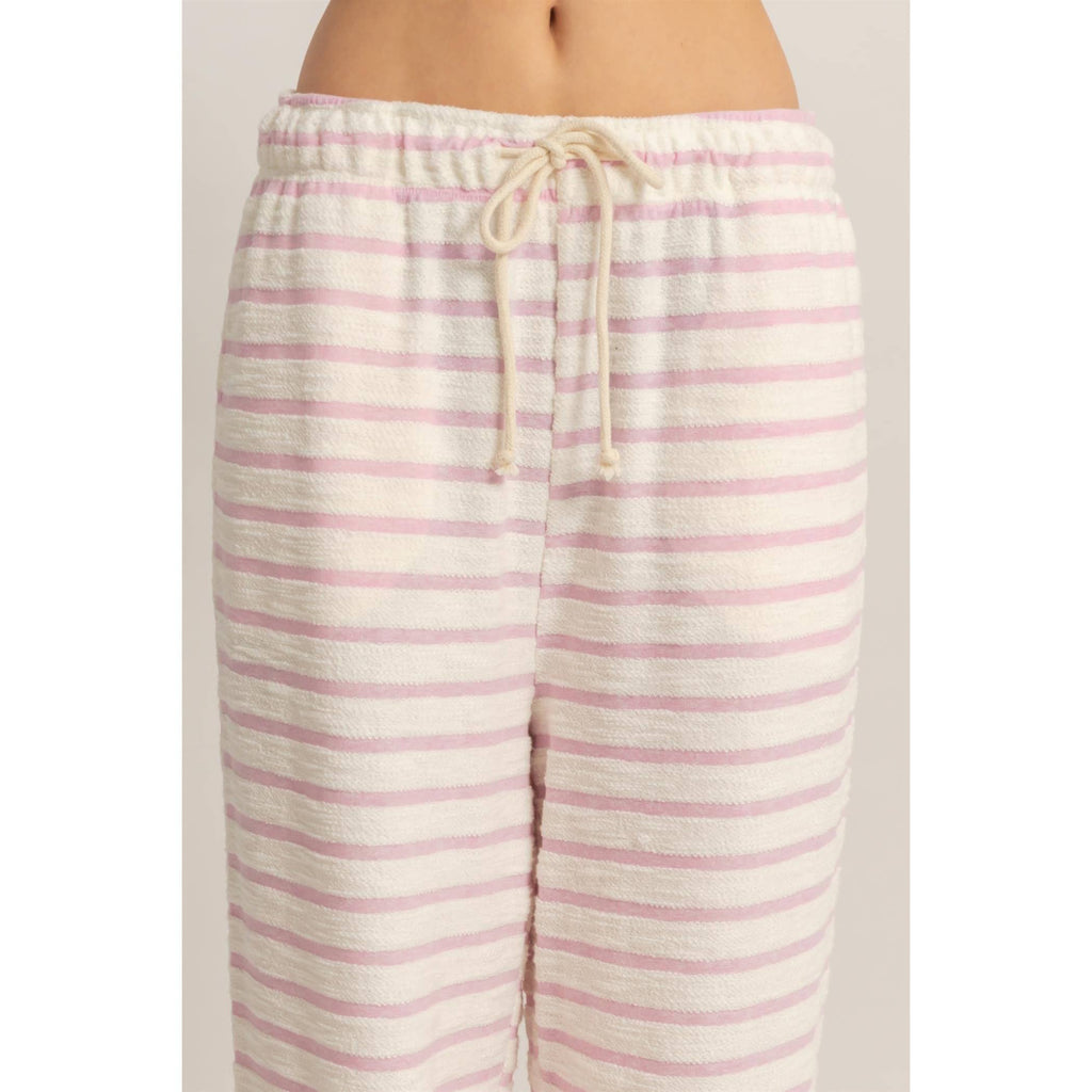 Striped Loop Terry Wide-Leg Pants: BLACK / S-M-L(2-2-2)