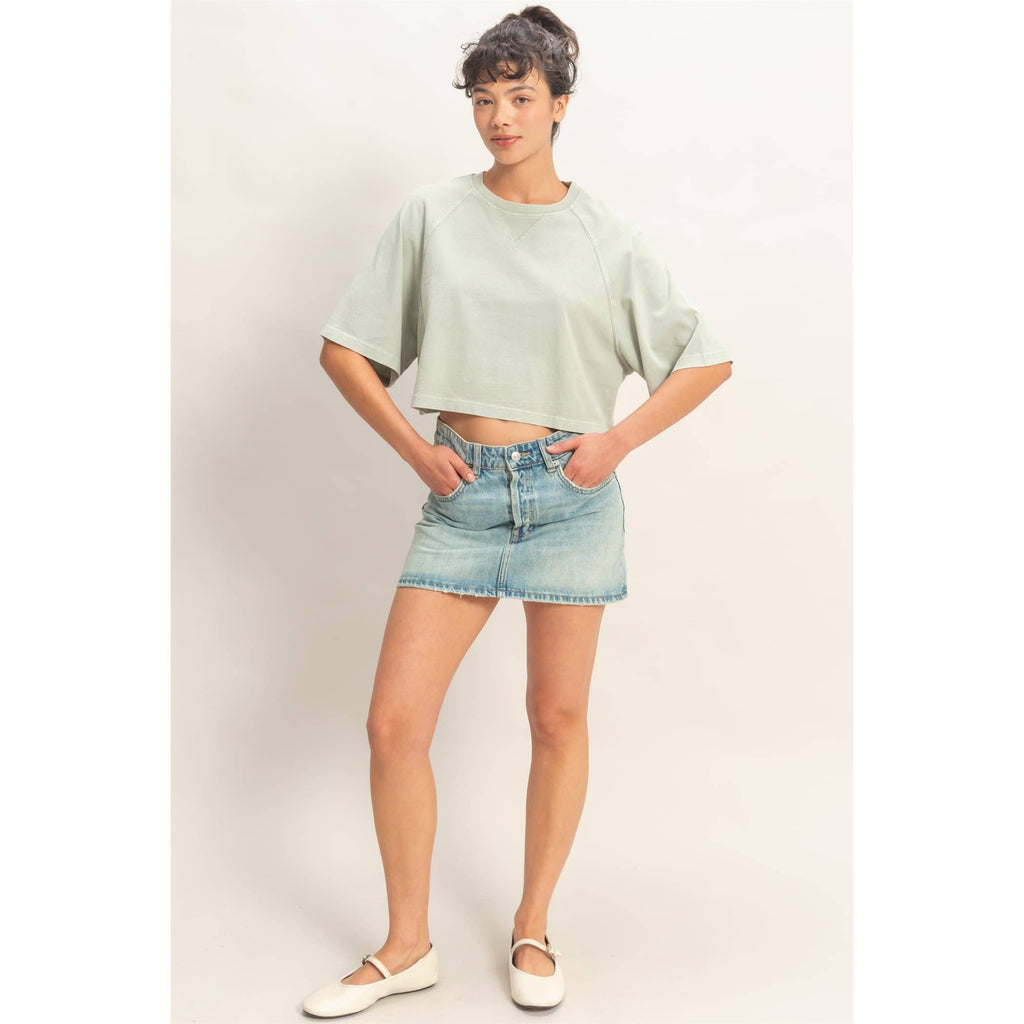 Mineral Washed Cropped Tee: NAVY / S-M-L(2-2-2)