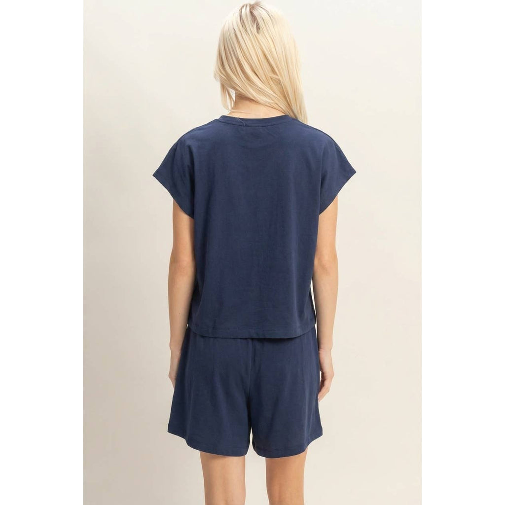 Cap Sleeve Boxy Top And Shorts Set: SAGE GREEN / S-M-L(2-2-2)