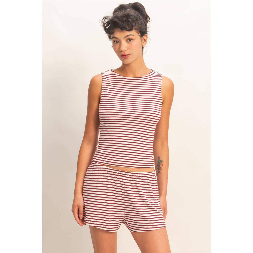Striped Sleeveless Tank And Shorts Set: BLACK / S-M-L(2-2-2)