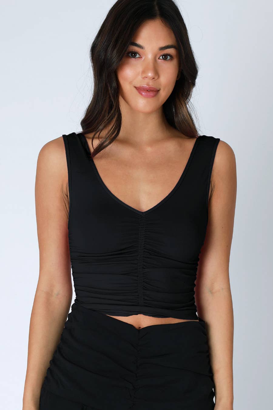 Nikibiki- V Neck Shirred Top: Bluebird