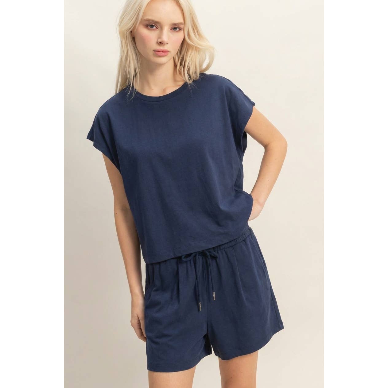 Cap Sleeve Boxy Top And Shorts Set: SAGE GREEN / S-M-L(2-2-2)