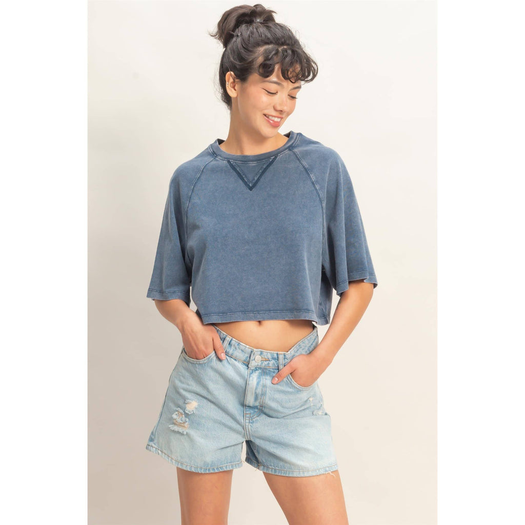 Mineral Washed Cropped Tee: NAVY / S-M-L(2-2-2)