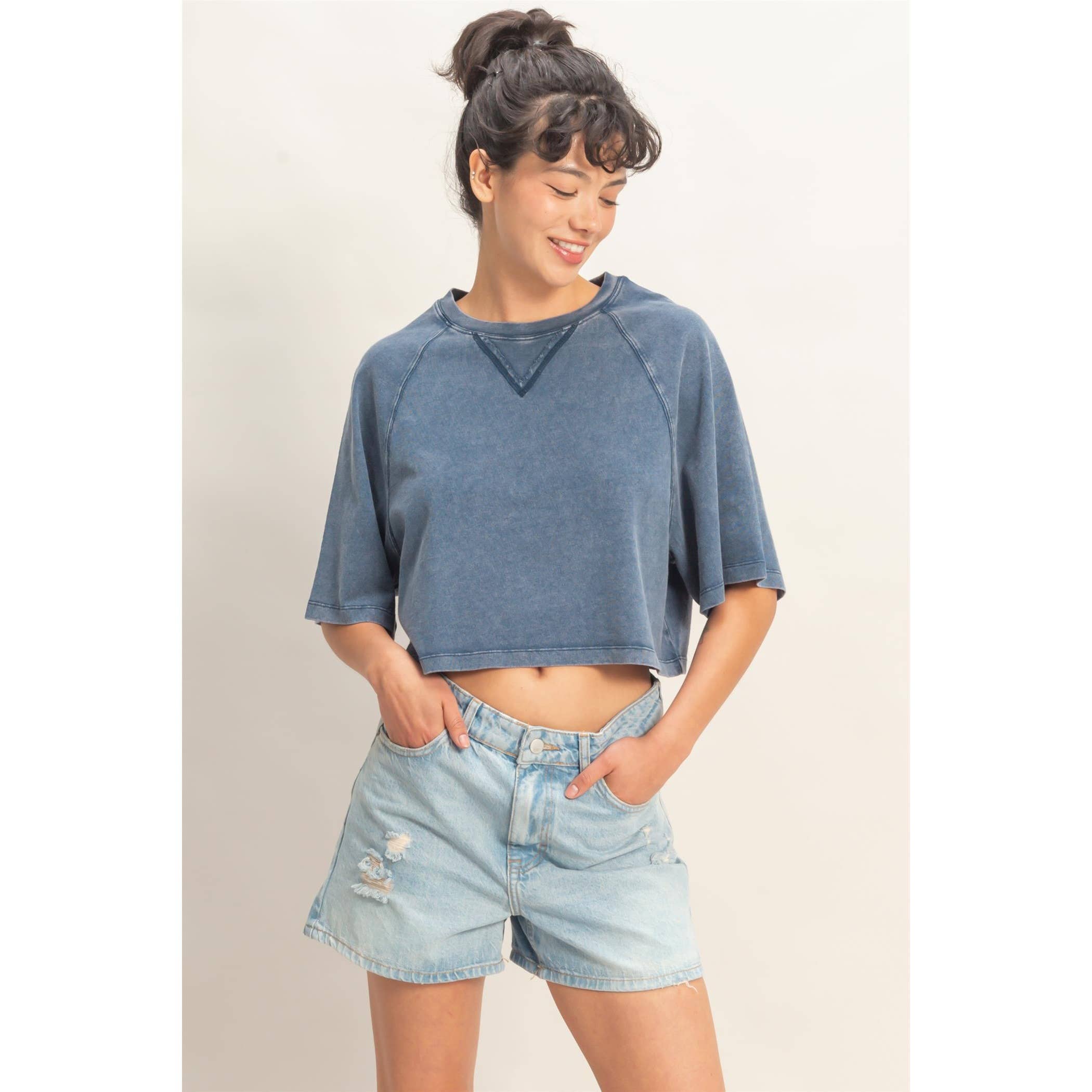 Mineral Washed Cropped Tee: NAVY / S-M-L(2-2-2)