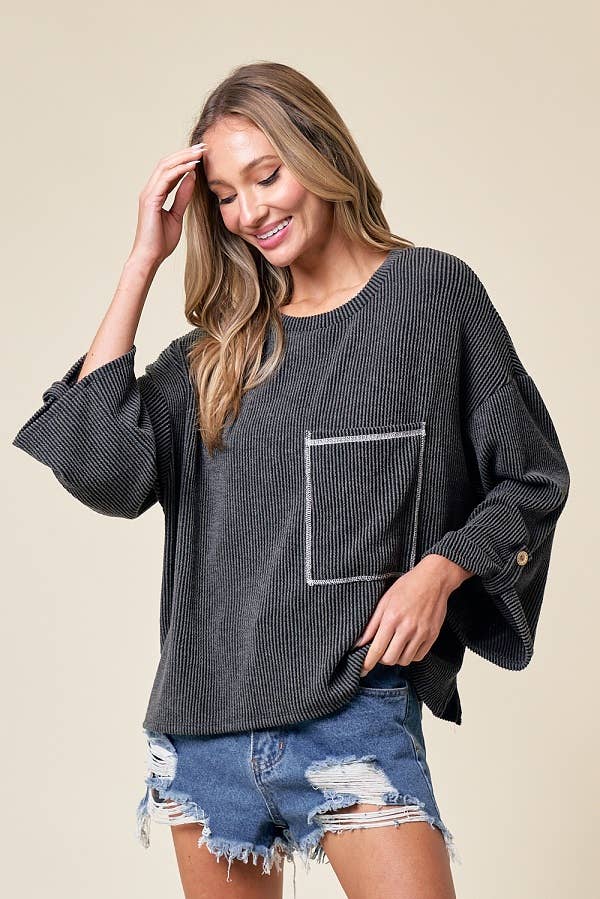 LMT4101-Celine Long Sleeve Top: LIGHT BLUE /