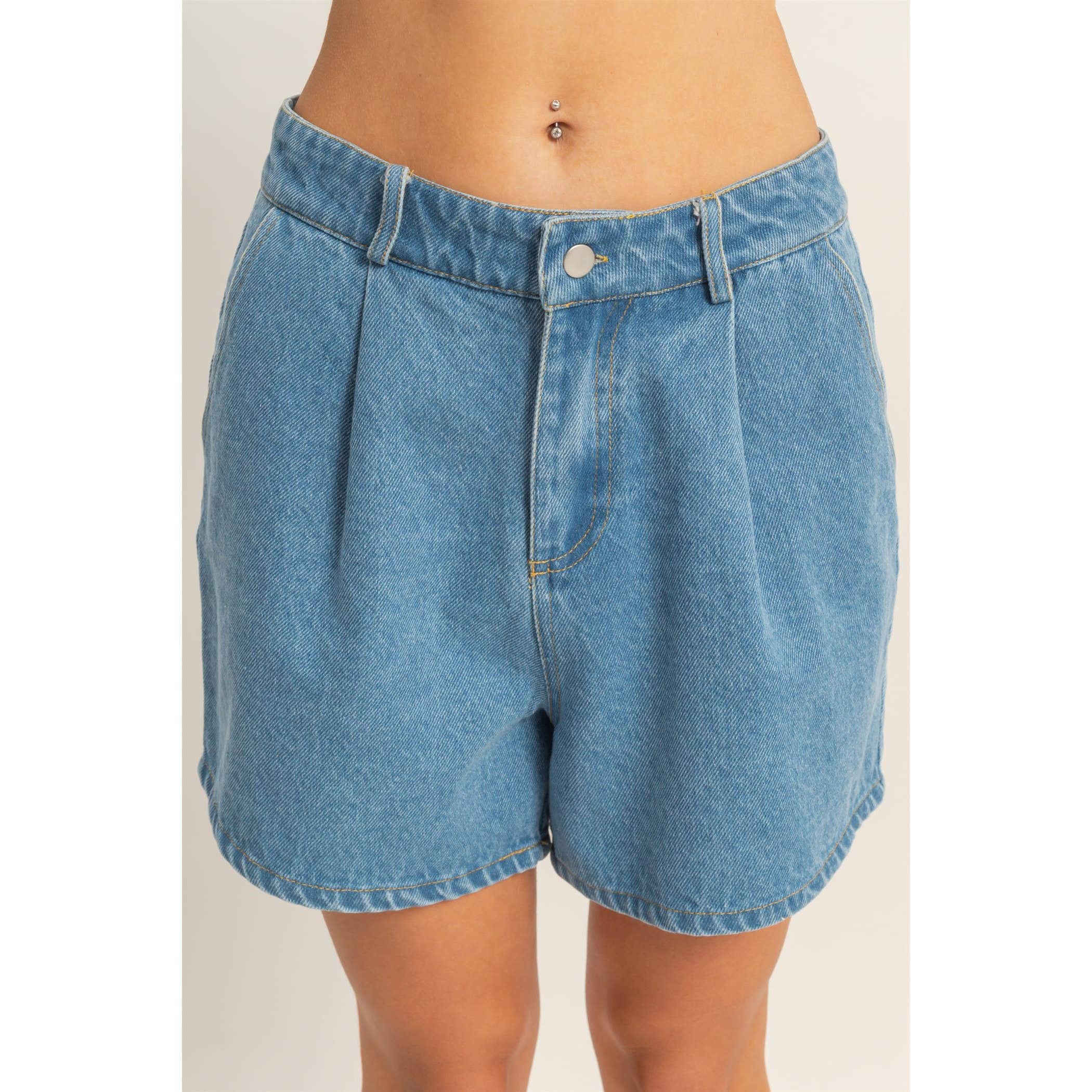 Enzyme Wash Denim Shorts: L.BLUE / S-M-L(2-2-2)