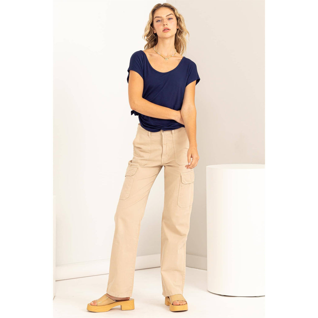 Scoop Neck Short Sleeves Top: PALE OLIVE / S-M-L(2-2-2)