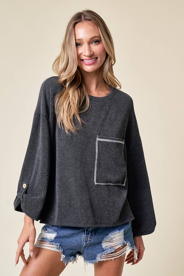 LMT4101-Celine Long Sleeve Top: LIGHT BLUE /