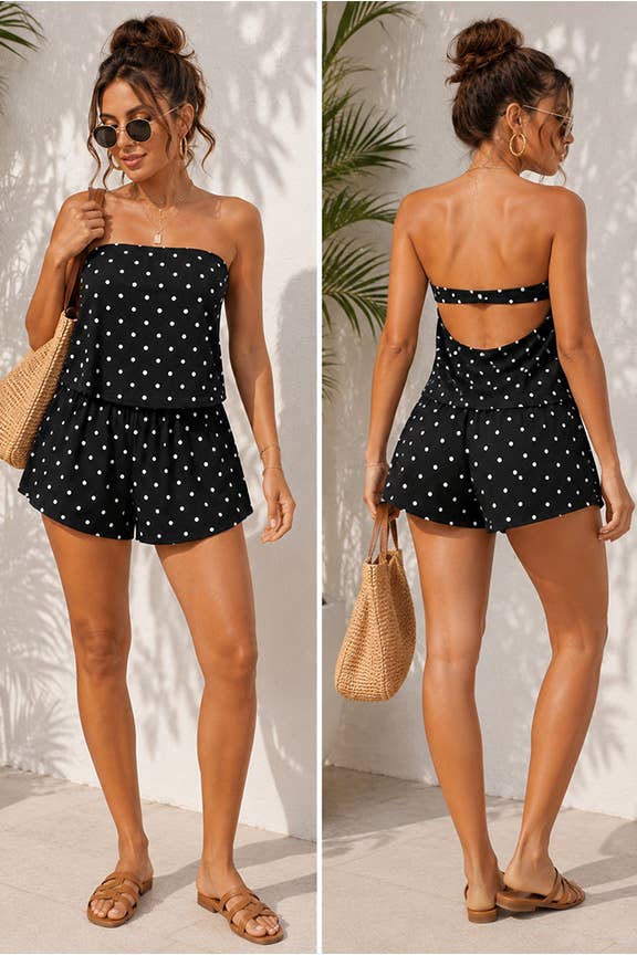 Polka Dot Open-Back Tank: Lt blue / M