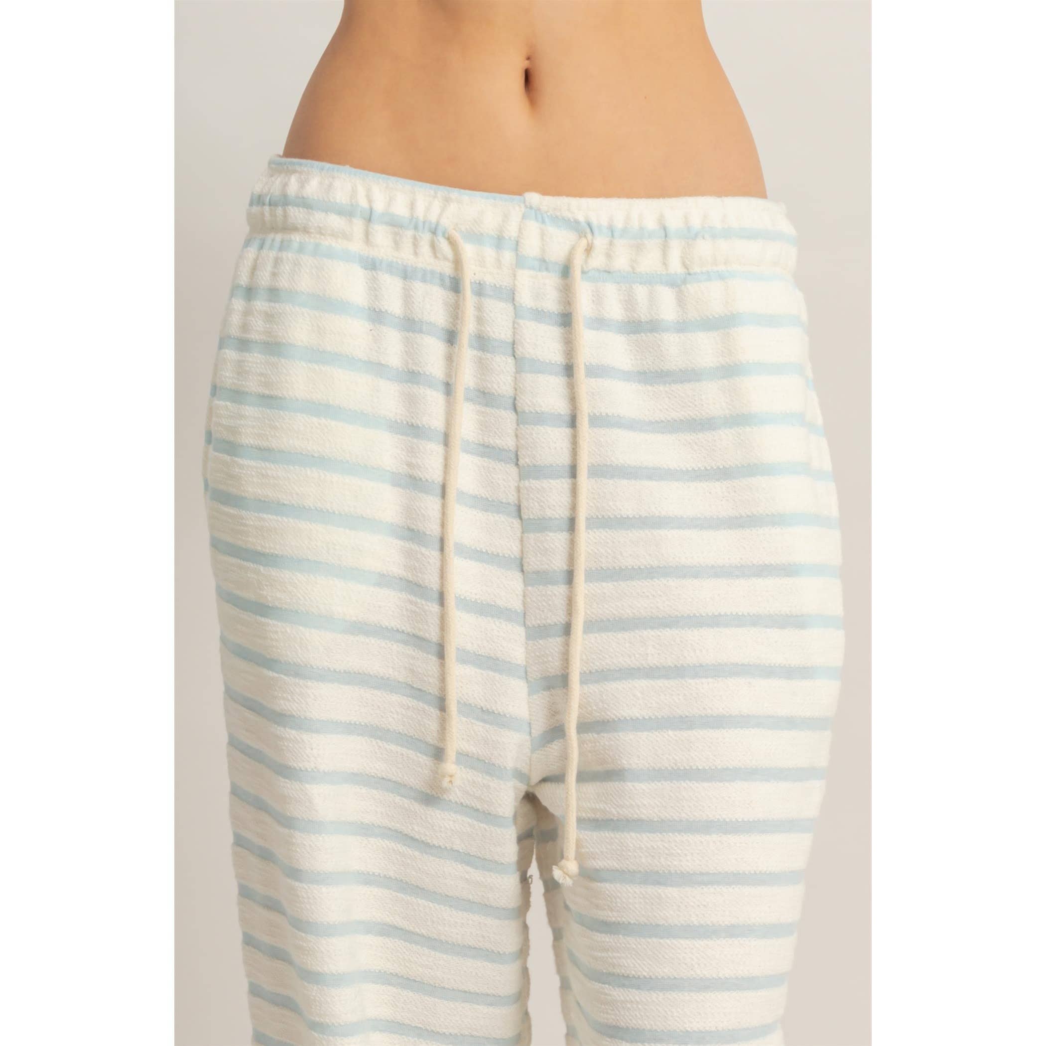 Striped Loop Terry Wide-Leg Pants: BLACK / S-M-L(2-2-2)