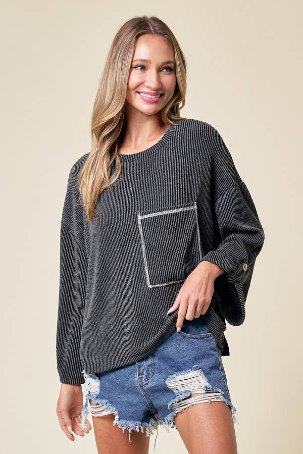 LMT4101-Celine Long Sleeve Top: LIGHT BLUE /
