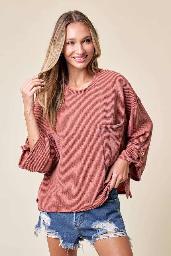 LMT4101-Celine Long Sleeve Top: LIGHT BLUE /