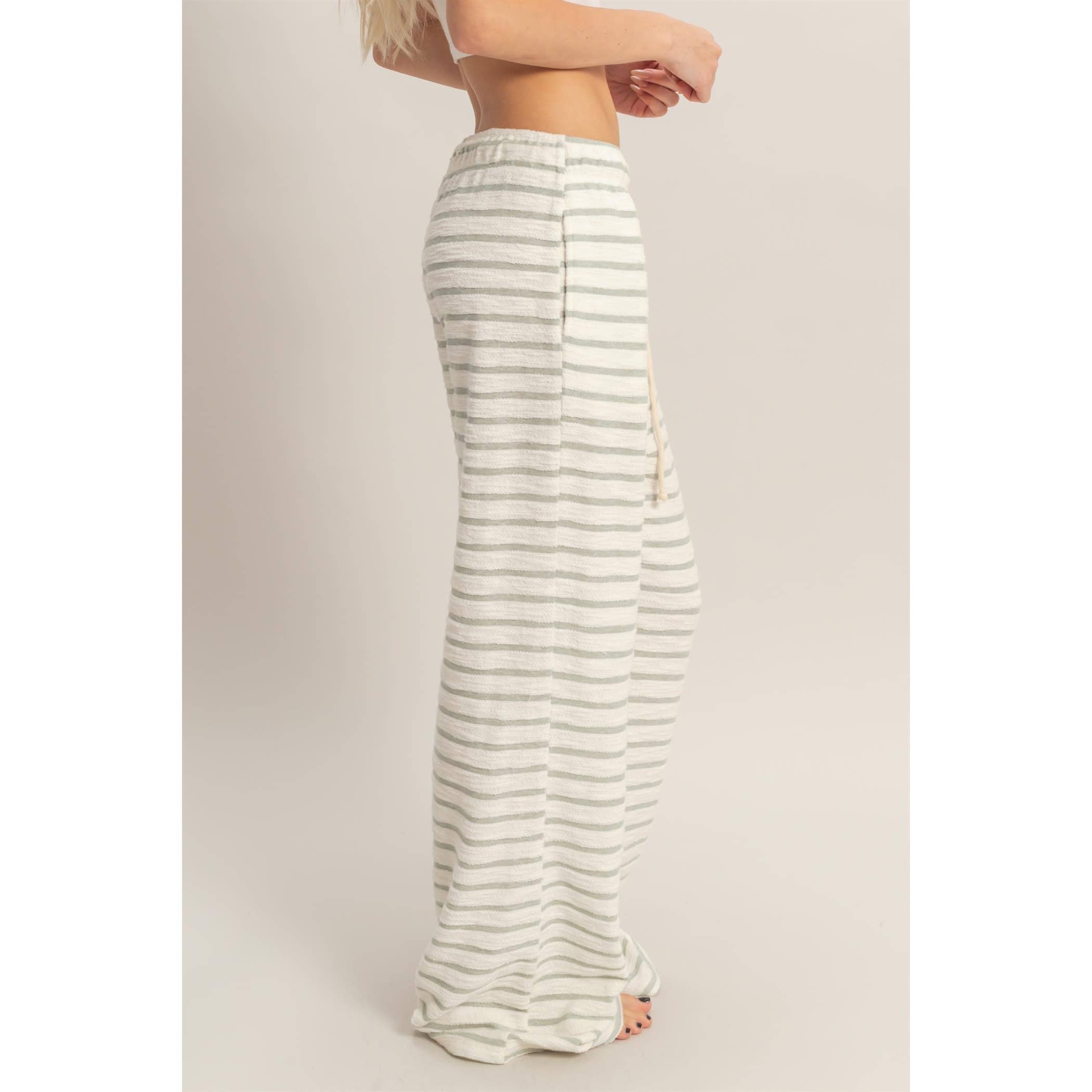 Striped Loop Terry Wide-Leg Pants: BLACK / S-M-L(2-2-2)