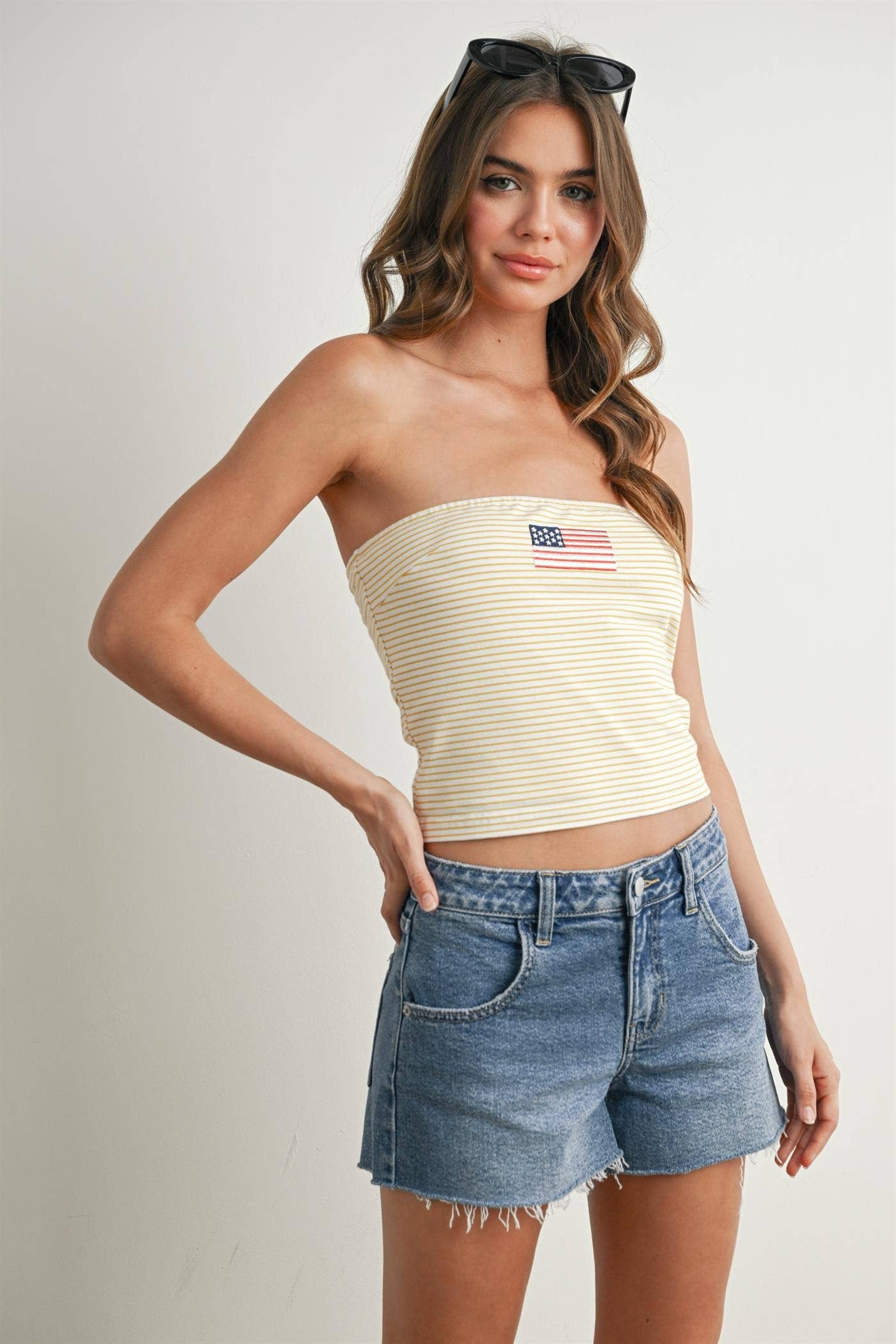 Stars and Stripes Tube Top - BMT7755: IVORY / YELLOW / M