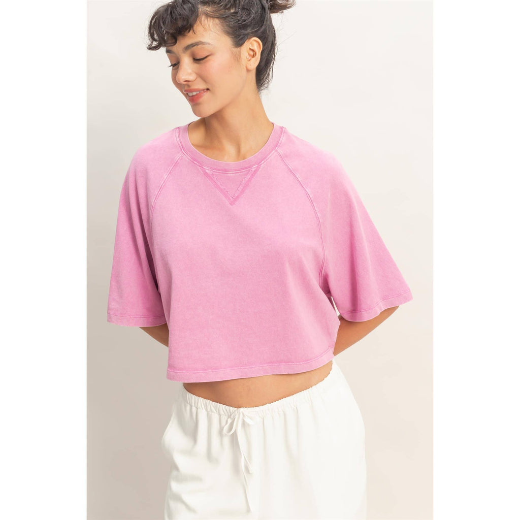 Mineral Washed Cropped Tee: NAVY / S-M-L(2-2-2)
