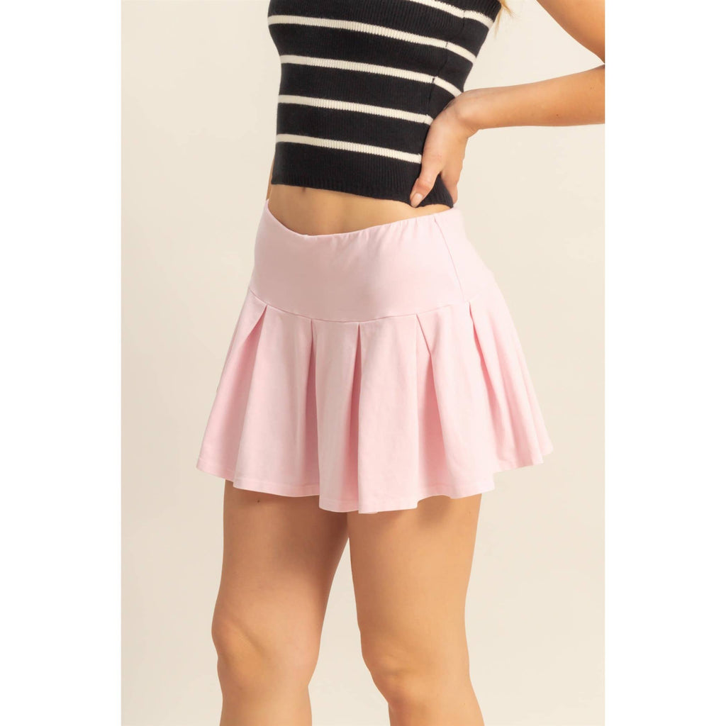 Mid Rise Pleated Mini Skort: DUSTY INDIGO / S-M-L(2-2-2)