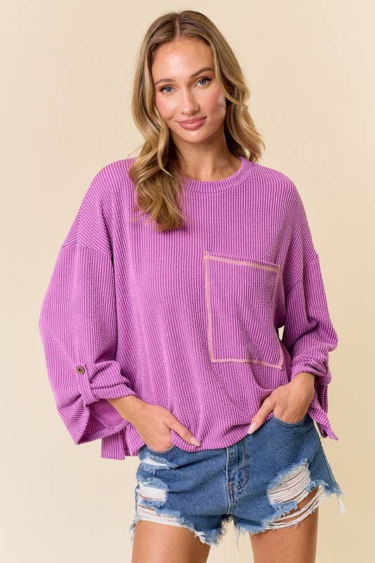 LMT4101-Celine Long Sleeve Top: LIGHT BLUE /