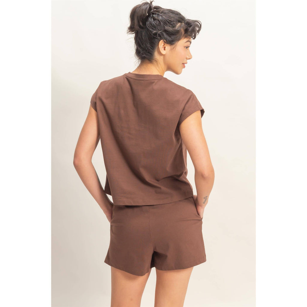 Cap Sleeve Boxy Top And Shorts Set: SAGE GREEN / S-M-L(2-2-2)