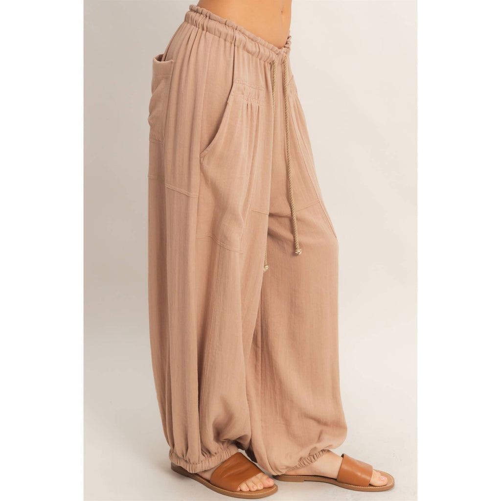 Elastic Hem Drawstring Pants: DUSTY SAGE / S-M-L(2-2-2)