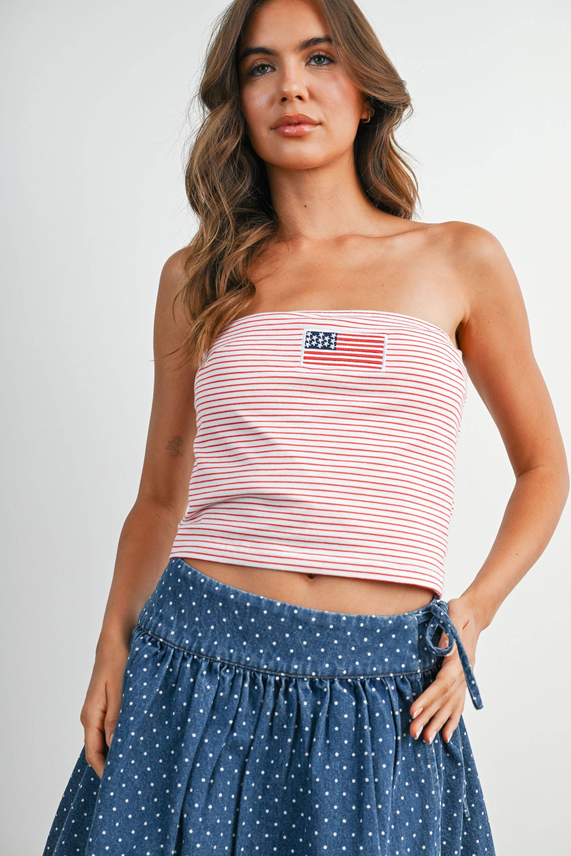 Stars and Stripes Tube Top - BMT7755: IVORY / YELLOW / L